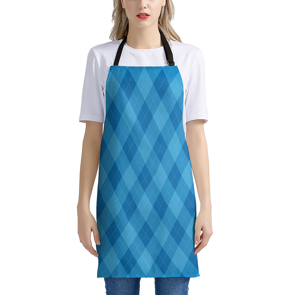 Ocean Blue Argyle Pattern Print Apron