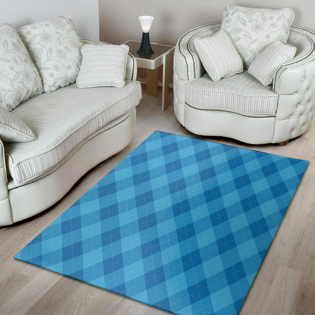 Ocean Blue Argyle Pattern Print Area Rug