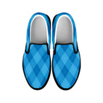 Ocean Blue Argyle Pattern Print Black Slip On Shoes