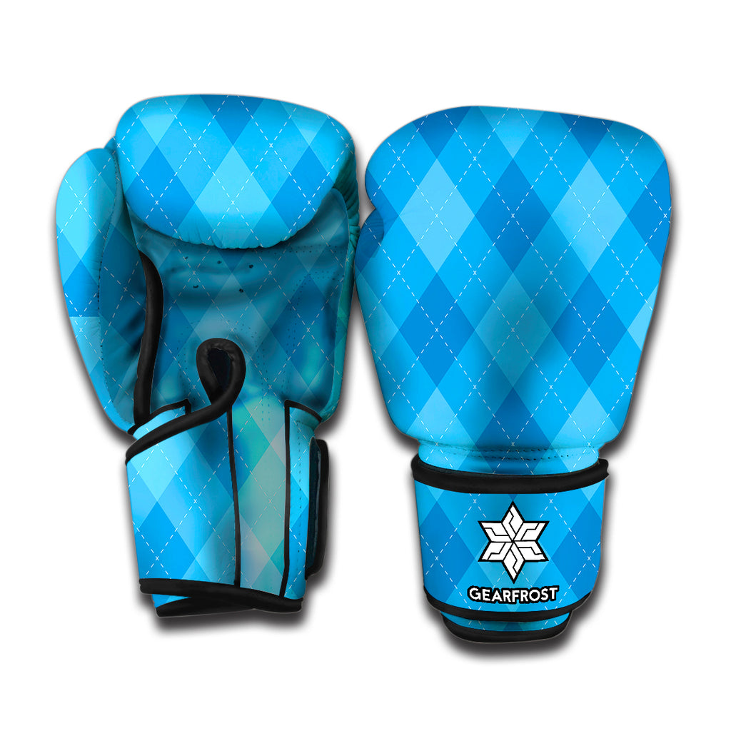 Ocean Blue Argyle Pattern Print Boxing Gloves