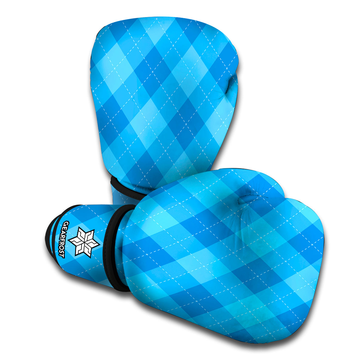 Ocean Blue Argyle Pattern Print Boxing Gloves