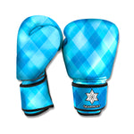 Ocean Blue Argyle Pattern Print Boxing Gloves