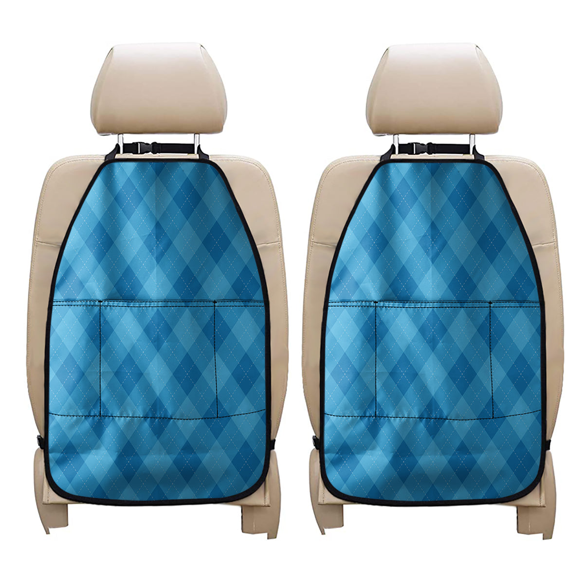Ocean Blue Argyle Pattern Print Car Seat Organizers