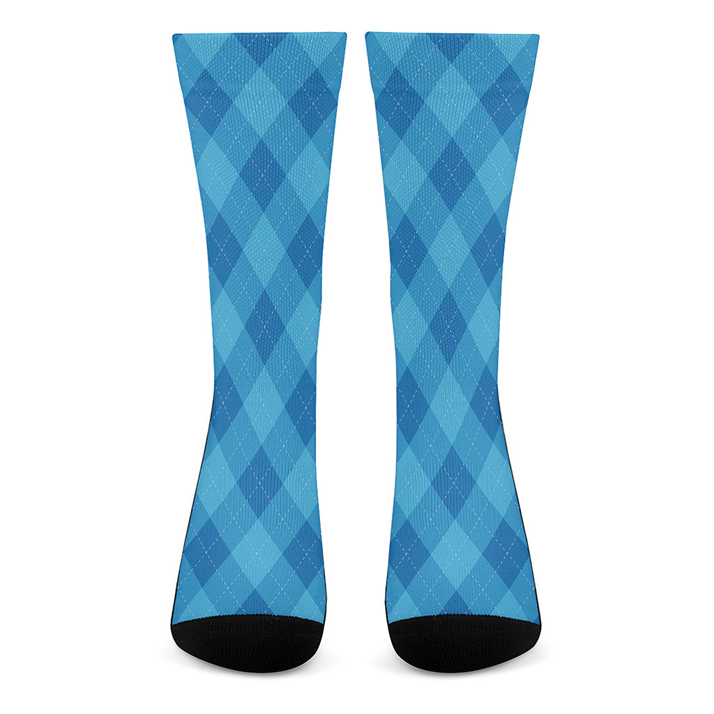 Ocean Blue Argyle Pattern Print Crew Socks