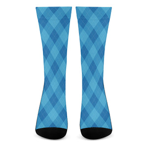 Ocean Blue Argyle Pattern Print Crew Socks