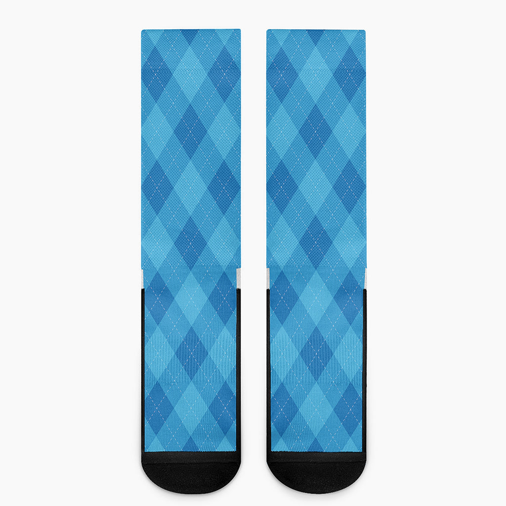 Ocean Blue Argyle Pattern Print Crew Socks