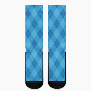 Ocean Blue Argyle Pattern Print Crew Socks