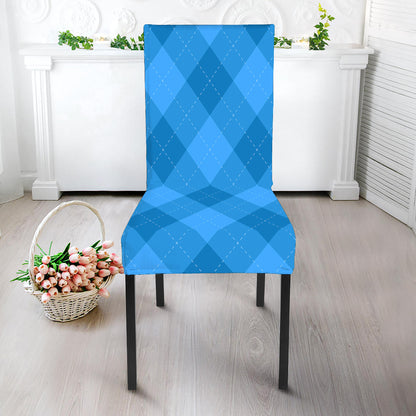 Ocean Blue Argyle Pattern Print Dining Chair Slipcover