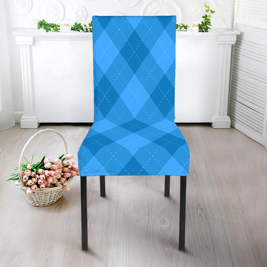 Ocean Blue Argyle Pattern Print Dining Chair Slipcover