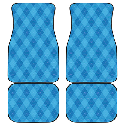 Ocean Blue Argyle Pattern Print Front and Back Car Floor Mats