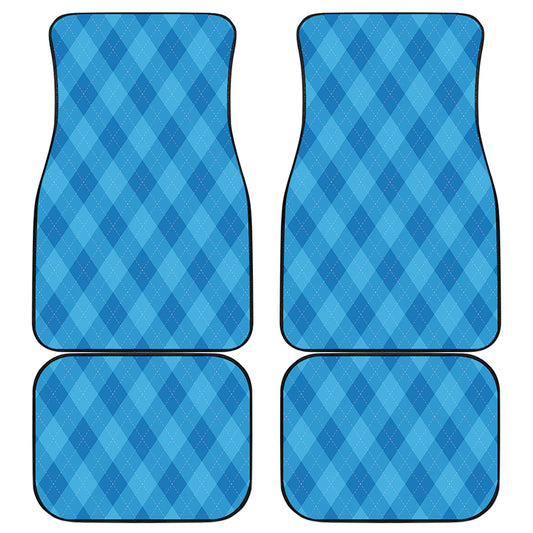 Ocean Blue Argyle Pattern Print Front and Back Car Floor Mats