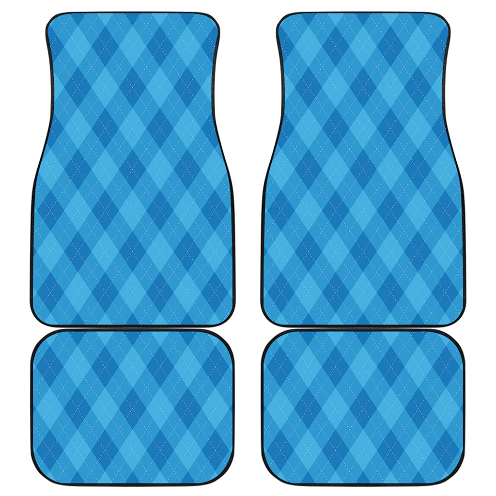 Ocean Blue Argyle Pattern Print Front and Back Car Floor Mats