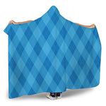 Ocean Blue Argyle Pattern Print Hooded Blanket