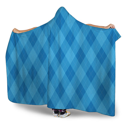 Ocean Blue Argyle Pattern Print Hooded Blanket