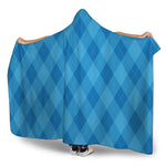 Ocean Blue Argyle Pattern Print Hooded Blanket