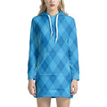 Ocean Blue Argyle Pattern Print Pullover Hoodie Dress