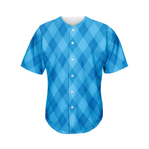 Ocean Blue Argyle Pattern Print Men's Baseball Jersey