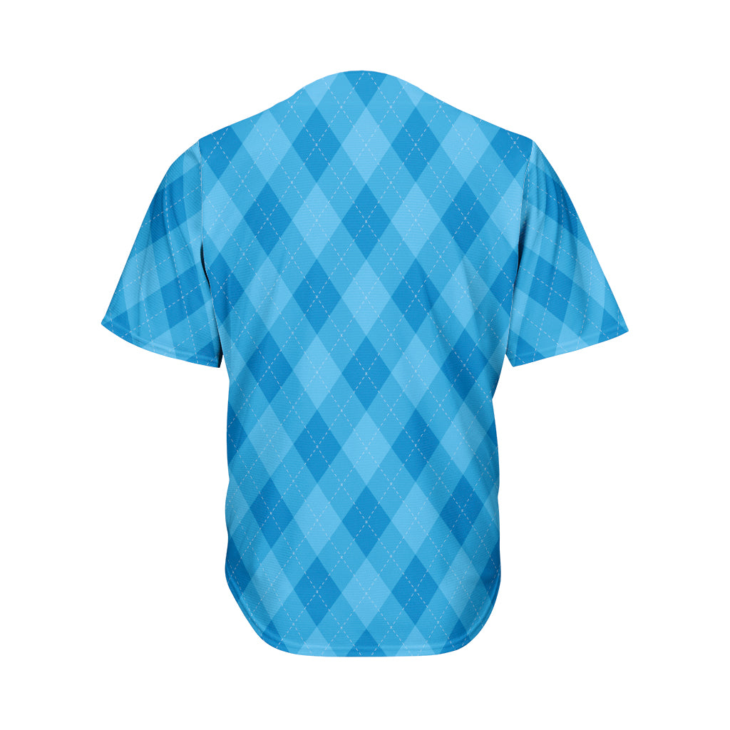 Ocean Blue Argyle Pattern Print Men's Baseball Jersey