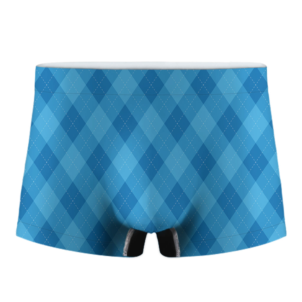 Ocean Blue Argyle Pattern Print Men's Boxer Briefs