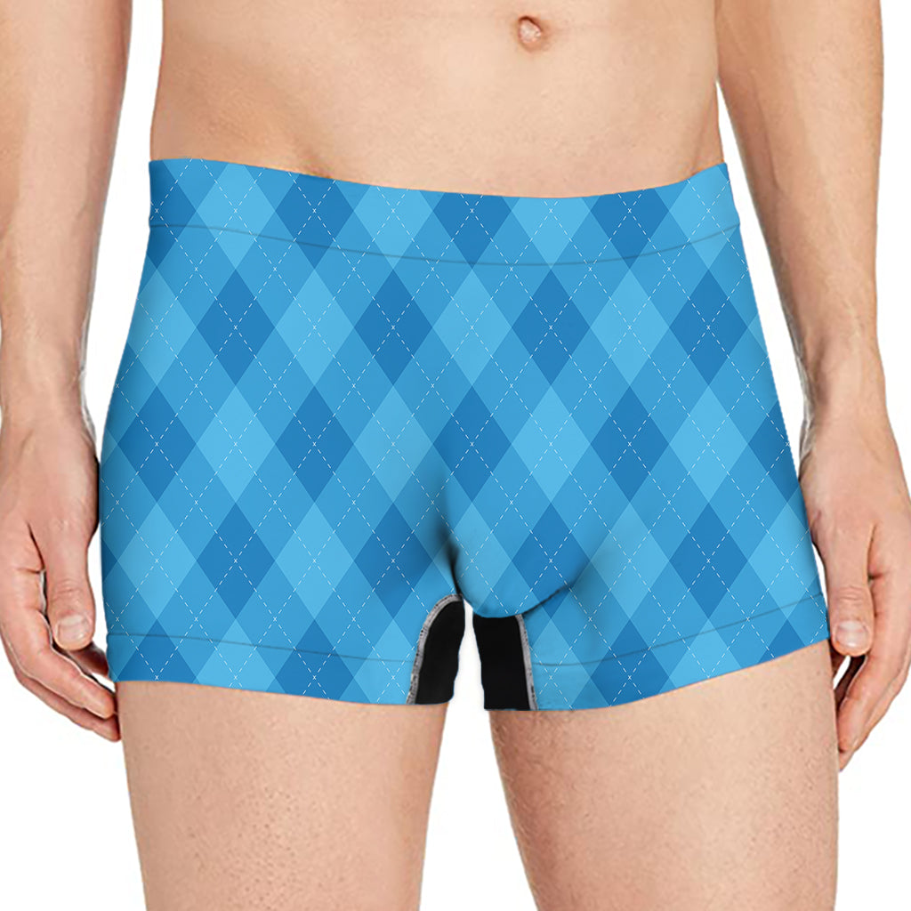 Ocean Blue Argyle Pattern Print Men's Boxer Briefs