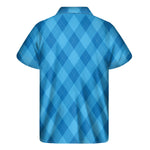 Ocean Blue Argyle Pattern Print Men's Short Sleeve Shirt