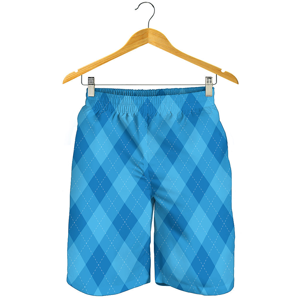 Ocean Blue Argyle Pattern Print Men's Shorts