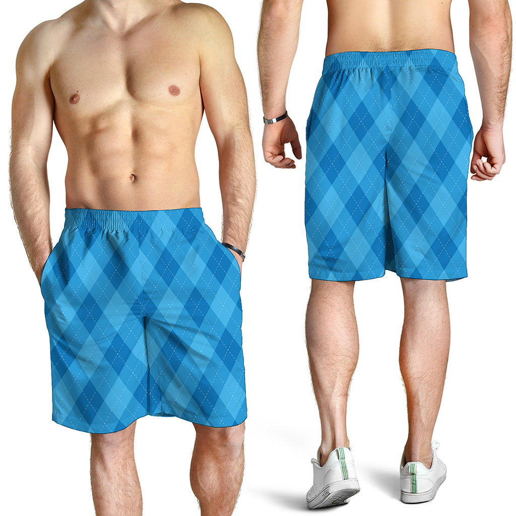 Ocean Blue Argyle Pattern Print Men's Shorts