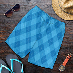 Ocean Blue Argyle Pattern Print Men's Shorts