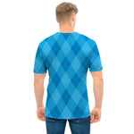 Ocean Blue Argyle Pattern Print Men's T-Shirt