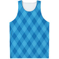 Ocean Blue Argyle Pattern Print Men's Tank Top