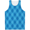 Ocean Blue Argyle Pattern Print Men's Tank Top