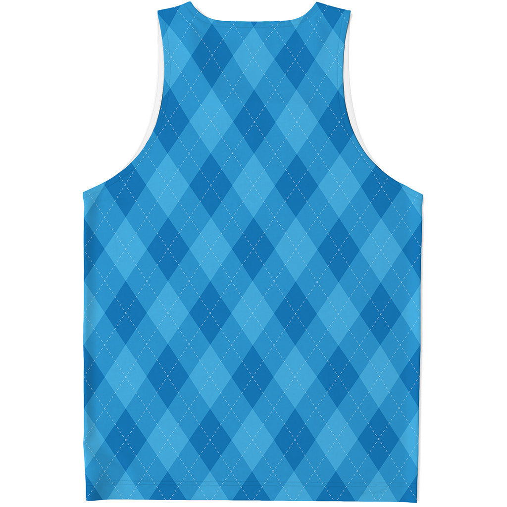 Ocean Blue Argyle Pattern Print Men's Tank Top