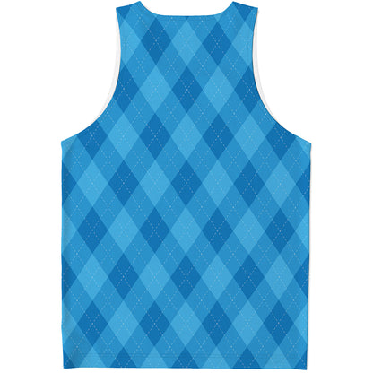 Ocean Blue Argyle Pattern Print Men's Tank Top
