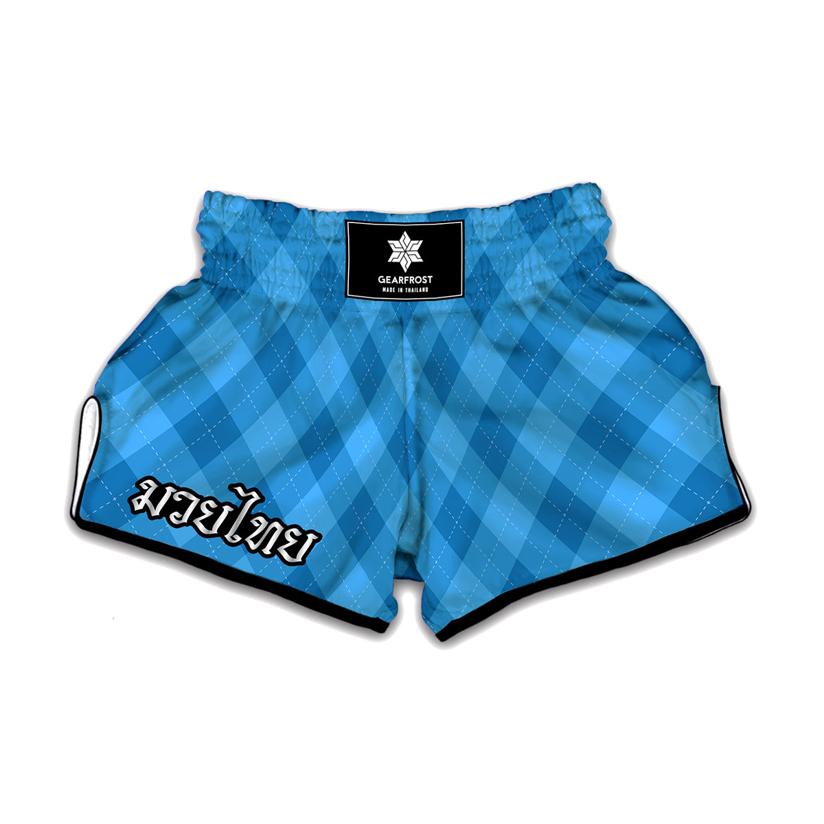 Ocean Blue Argyle Pattern Print Muay Thai Boxing Shorts