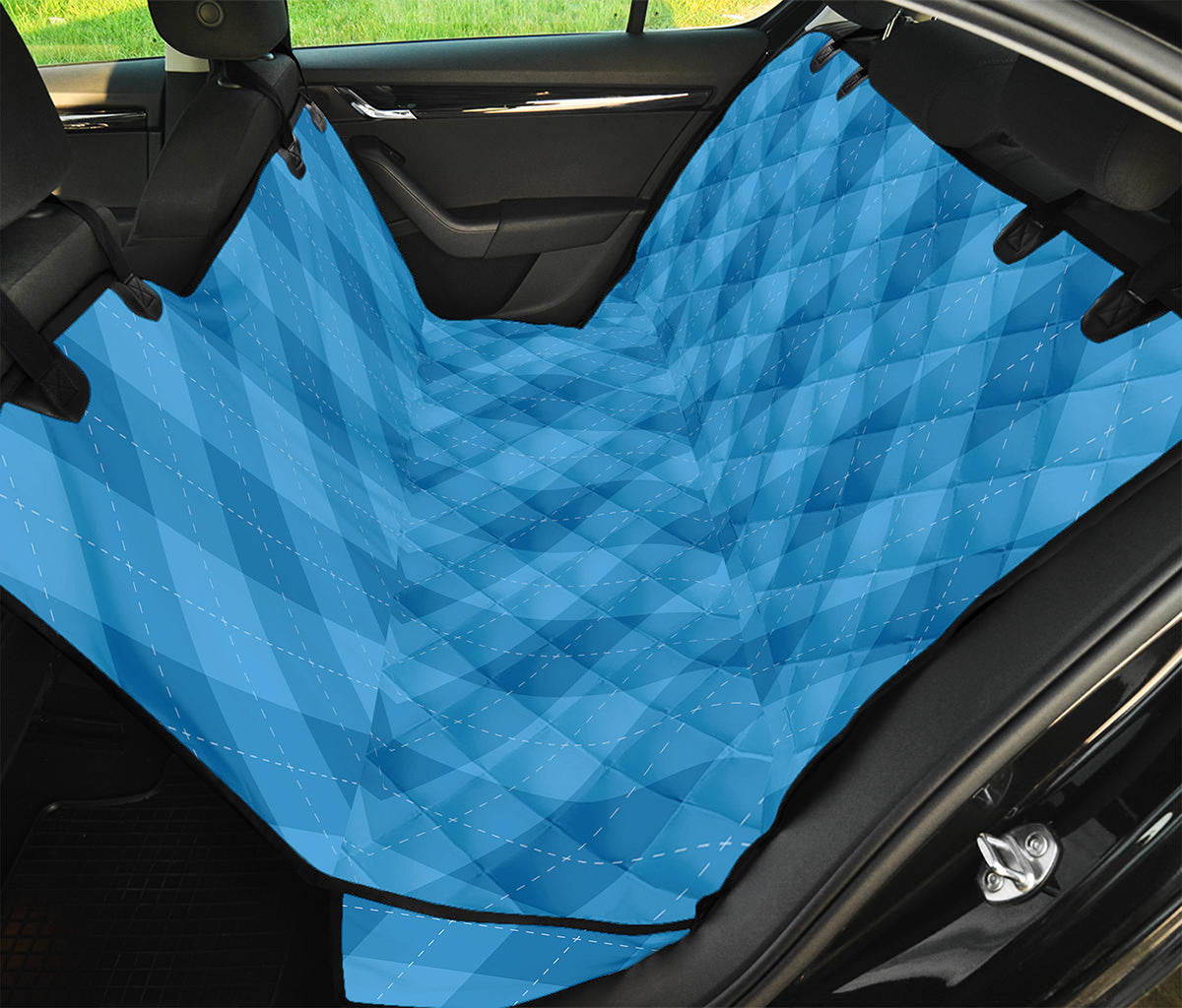 Ocean Blue Argyle Pattern Print Pet Car Back Seat Cover