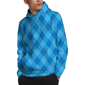 Ocean Blue Argyle Pattern Print Pullover Hoodie