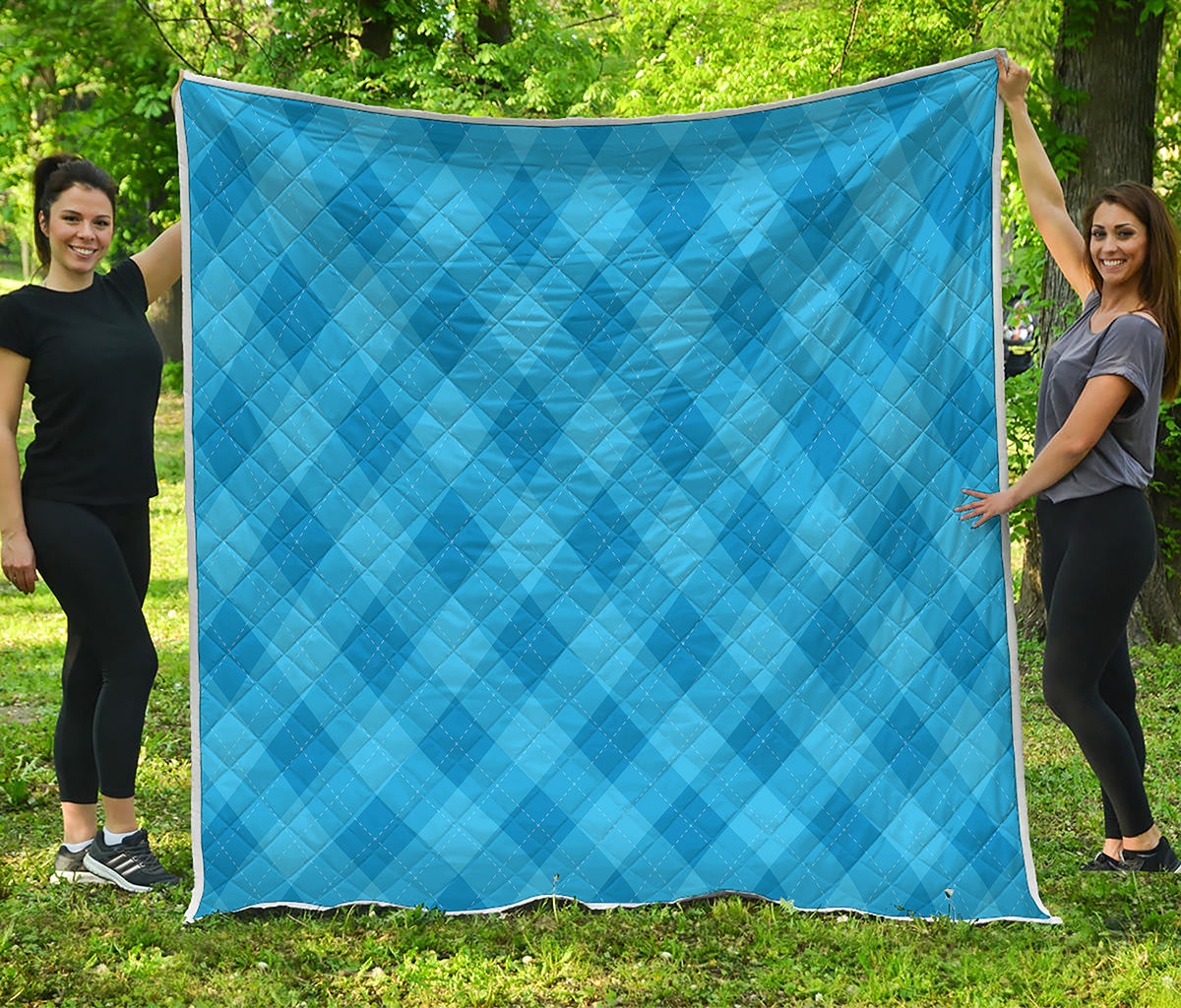 Ocean Blue Argyle Pattern Print Quilt