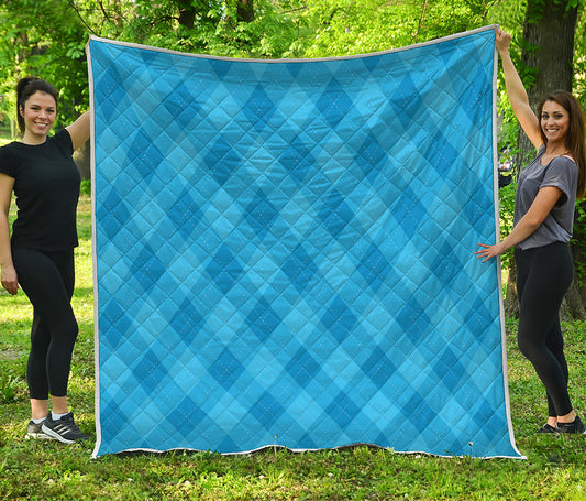 Ocean Blue Argyle Pattern Print Quilt