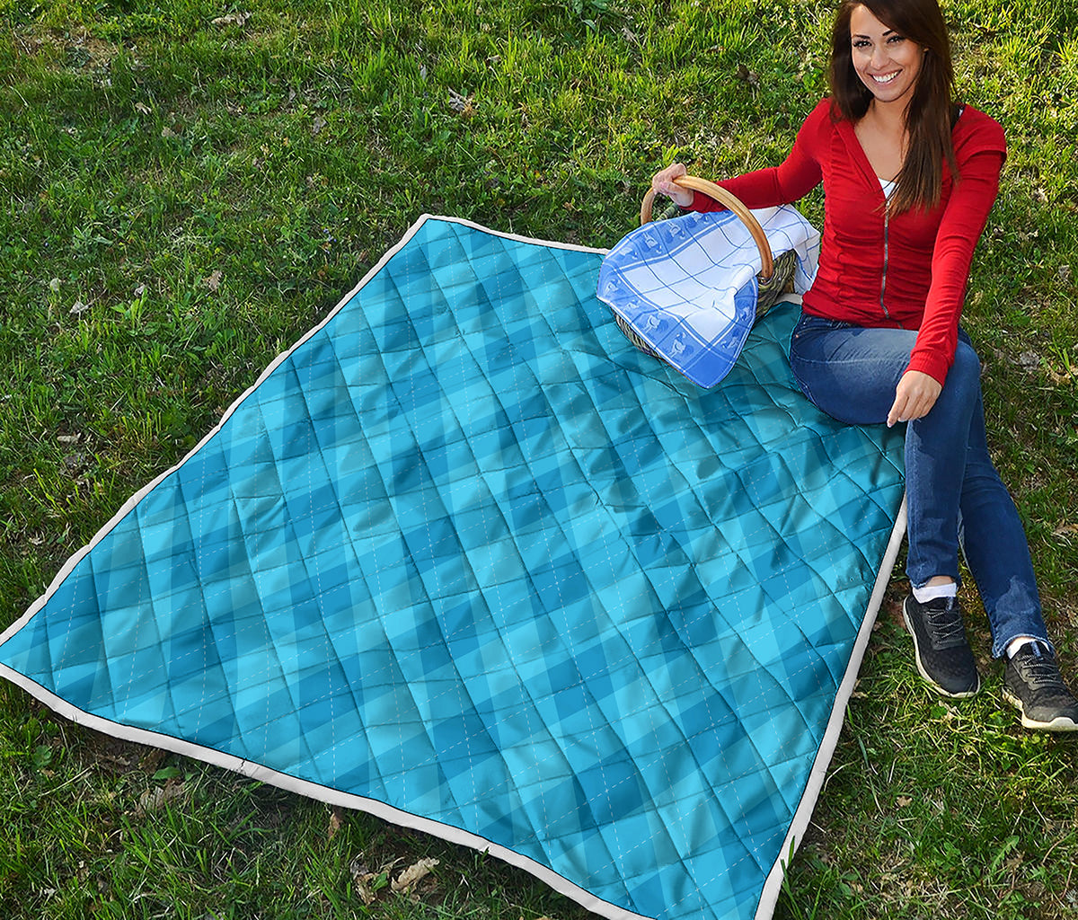 Ocean Blue Argyle Pattern Print Quilt