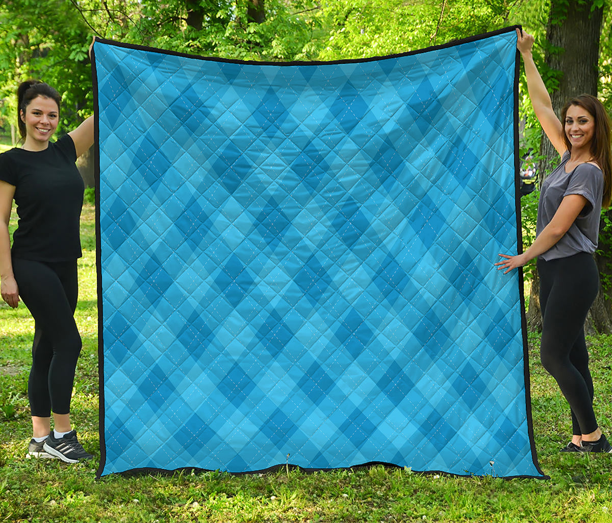 Ocean Blue Argyle Pattern Print Quilt