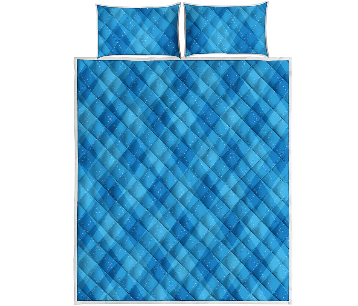 Ocean Blue Argyle Pattern Print Quilt Bed Set
