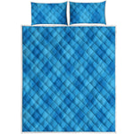 Ocean Blue Argyle Pattern Print Quilt Bed Set