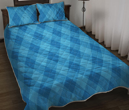 Ocean Blue Argyle Pattern Print Quilt Bed Set