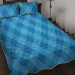 Ocean Blue Argyle Pattern Print Quilt Bed Set