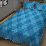 Ocean Blue Argyle Pattern Print Quilt Bed Set