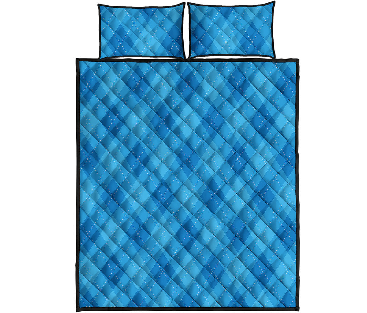 Ocean Blue Argyle Pattern Print Quilt Bed Set