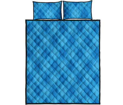 Ocean Blue Argyle Pattern Print Quilt Bed Set