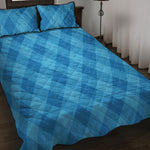 Ocean Blue Argyle Pattern Print Quilt Bed Set