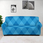 Ocean Blue Argyle Pattern Print Sofa Cover