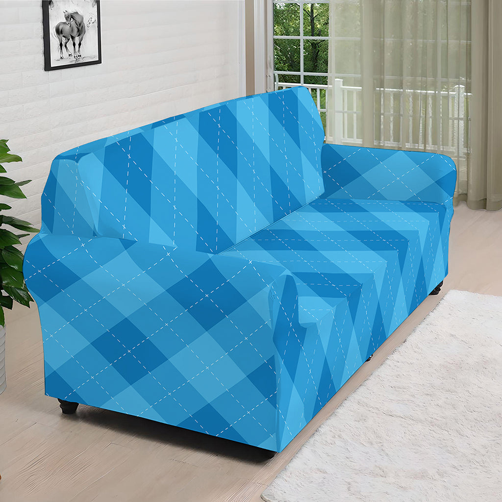Ocean Blue Argyle Pattern Print Sofa Cover